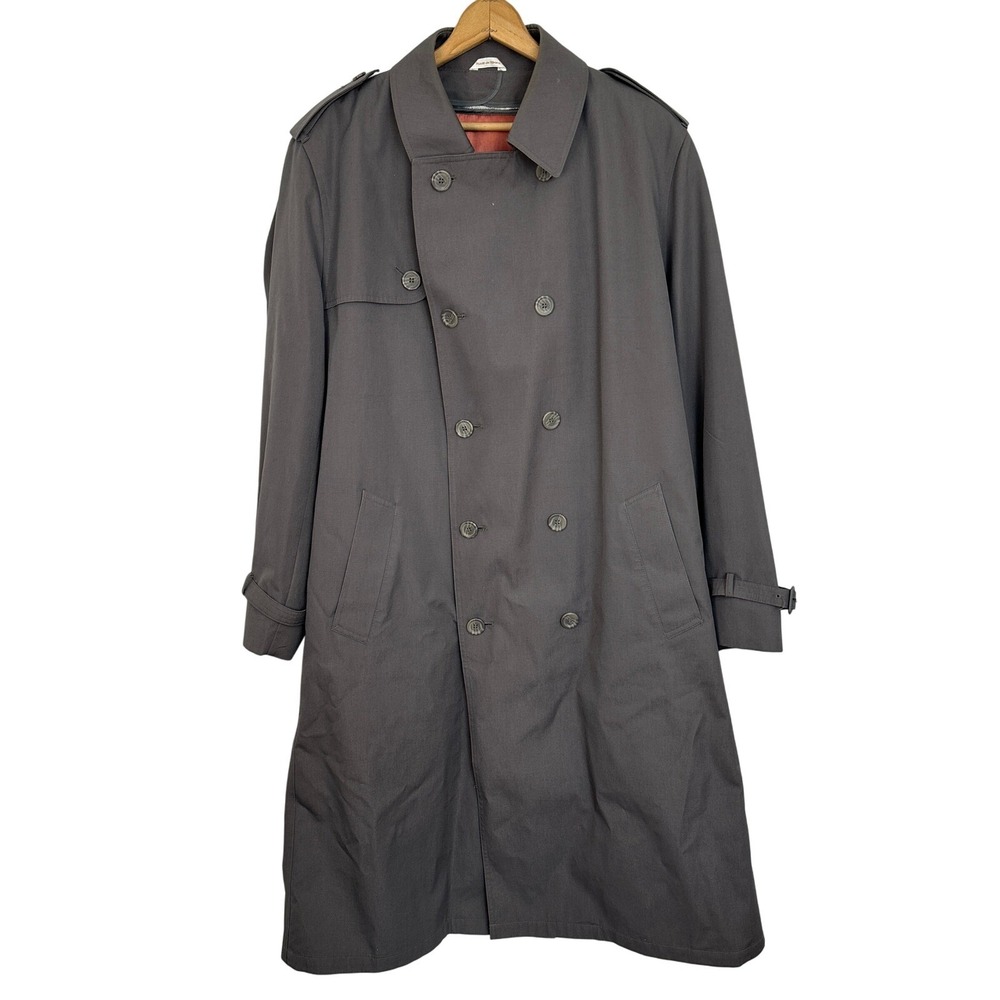Vintage Oleg Cassini Weather Ready Trench Coat Double Breasted Lined Gray Men 46